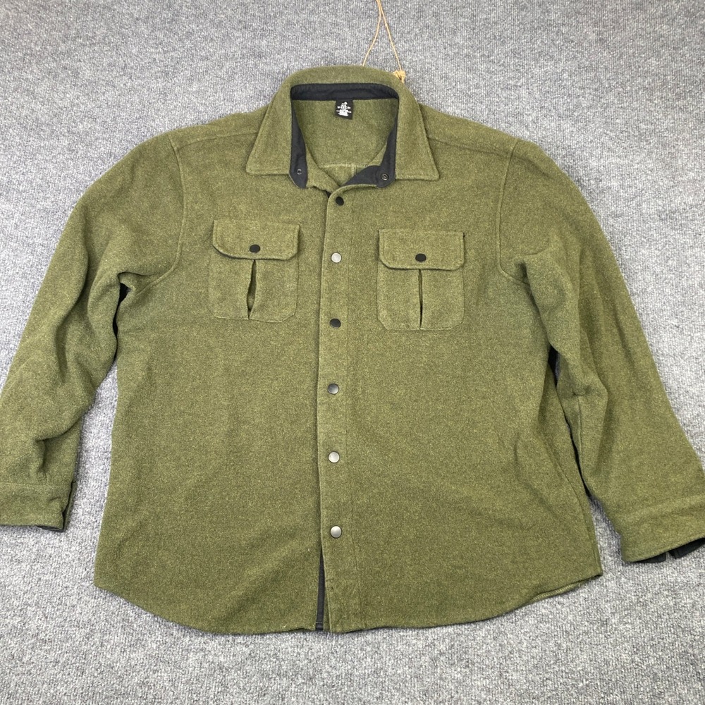 Woolx Wilder Merino Wool Shirt Jacket Mens XL Olive Green Snap Front Shacket